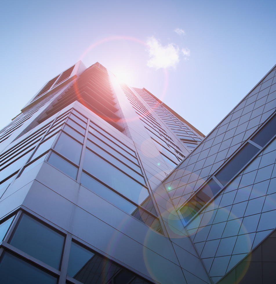 Upward shot of a building in the sun